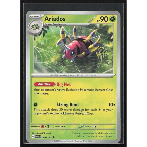 Pokemon TCG - Ariados - 005/167 - Twilight Masquerade - Lightly  Played - Picture 1 of 2
